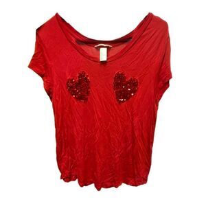 H&M Women's Hearts T-shirt Top Short Sleeve Valentine's Day Tee Red Size Large
